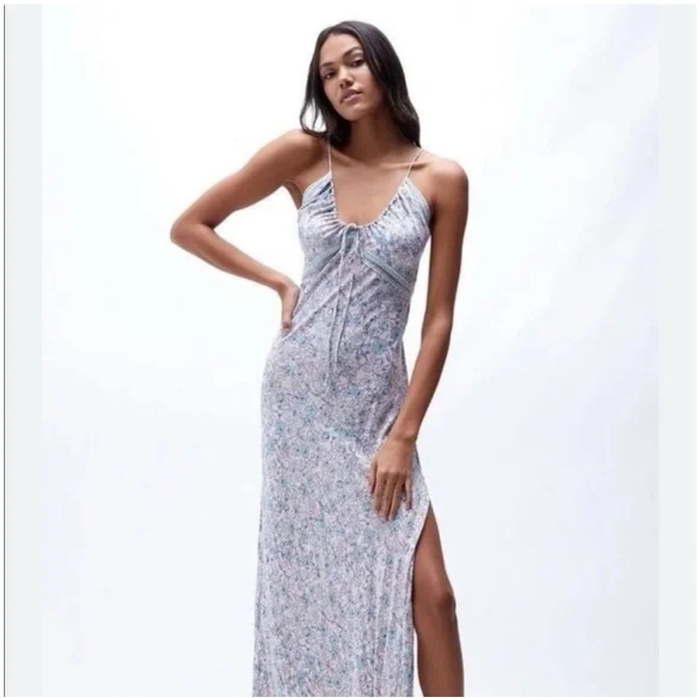 Free People Intimately All I Ever Wanted Maxi Floral Pink Blue Slit Dress Slip